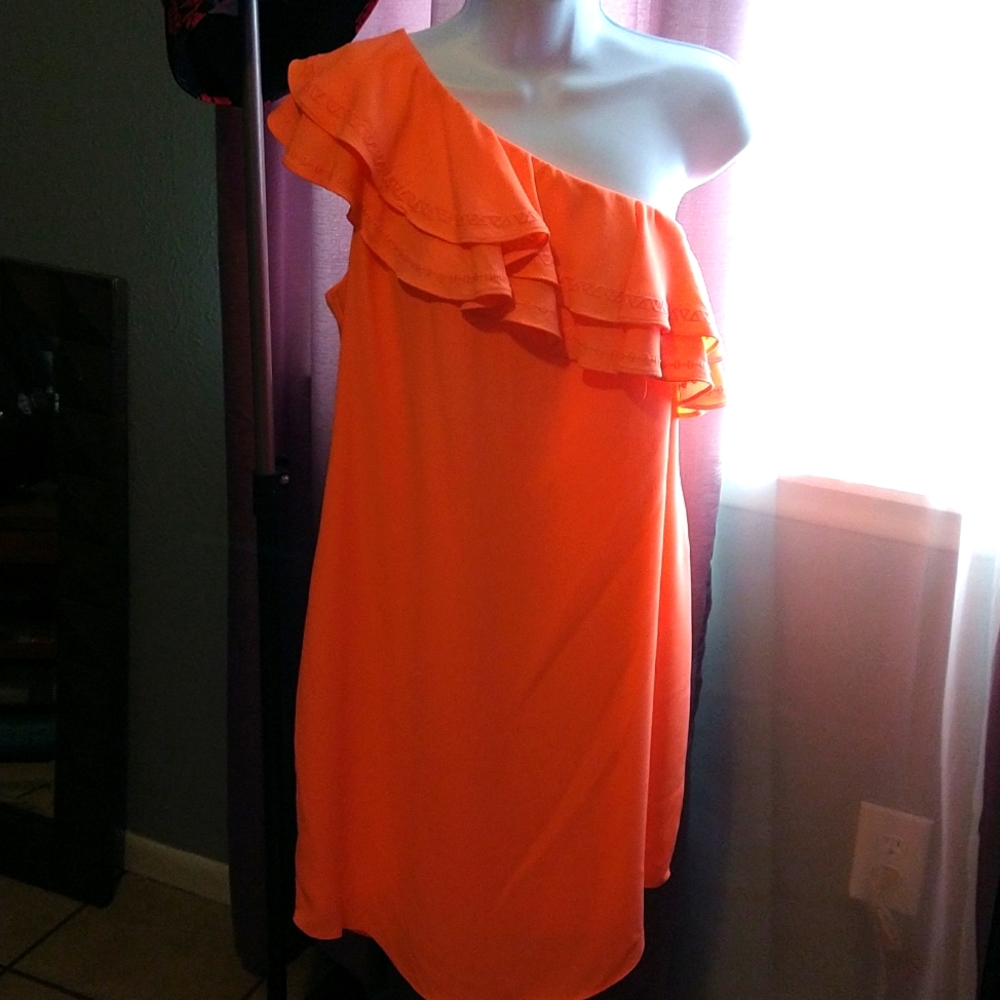 Over the shoulder Peach colored Summer Dress